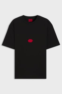 T-Shirt aus Baumwoll-Jersey mit Wachsstempel-Logo, Schwarz