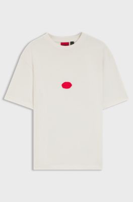 Cotton-jersey T-shirt with wax-stamp logo, Natural