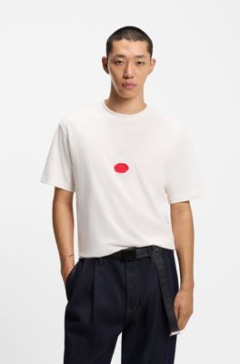 Cotton-jersey T-shirt with wax-stamp logo, Natural