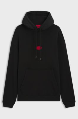 Cotton-blend hoodie with waxed-stamp logo, Black