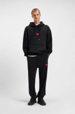 Cotton-blend hoodie with waxed-stamp logo, Black