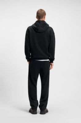 Cotton-blend hoodie with waxed-stamp logo, Black