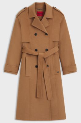 Relaxed-fit trench coat with stacked-logo rivet, Beige