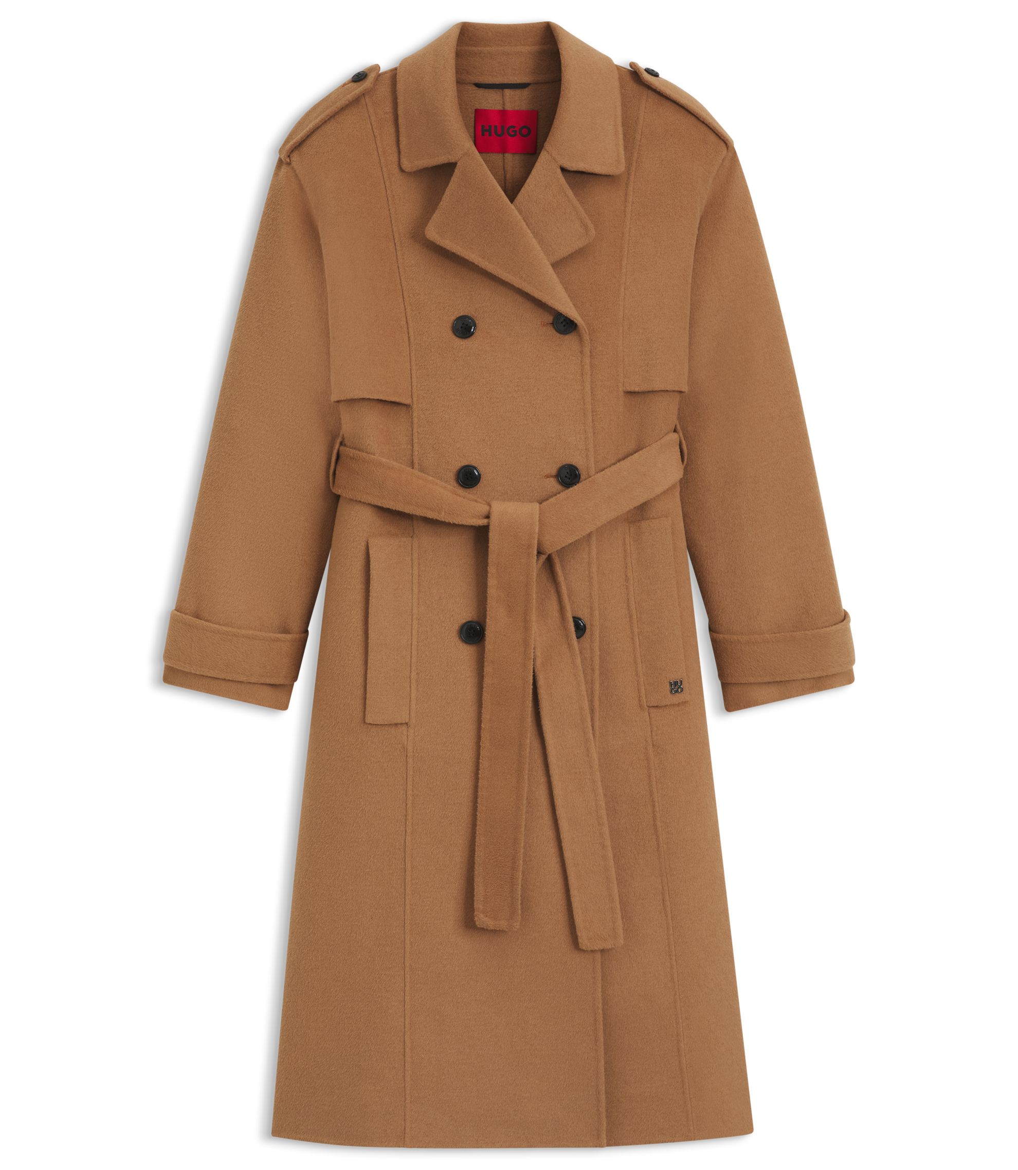 HUGO Relaxed-fit trench coat with stacked-logo rivet Beige