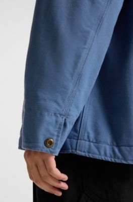 Oversized-fit jacket in cotton canvas with corduroy collar, Blue
