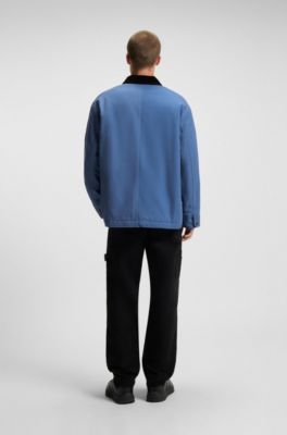 Oversized Jacke aus Baumwoll-Canvas mit Cordkragen, Blau