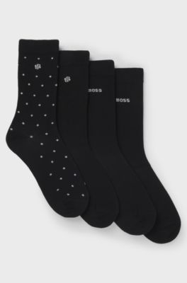 Four-pack of regular-length socks with logo details, Black