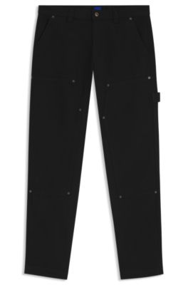 Tapered-fit trousers in cotton canvas, Black