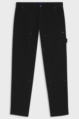 Tapered-fit trousers in cotton canvas, Black
