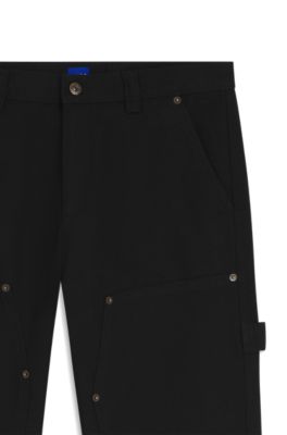 Tapered-fit trousers in cotton canvas, Black