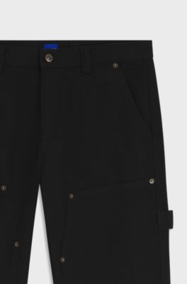 Tapered-fit trousers in cotton canvas, Black