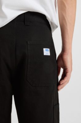 Tapered-fit trousers in cotton canvas, Black