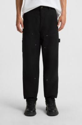 Tapered-fit trousers in cotton canvas, Black