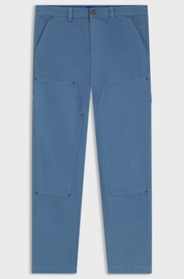 Tapered-fit trousers in cotton canvas, Light Blue
