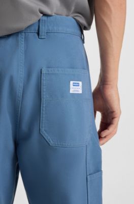 Tapered-fit trousers in cotton canvas, Light Blue