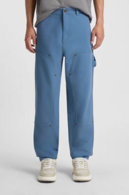 Tapered-fit trousers in cotton canvas, Light Blue