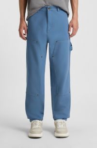 Tapered-fit trousers in cotton canvas, Light Blue