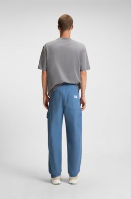 Tapered-fit trousers in cotton canvas, Light Blue