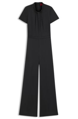 Tuta jumpsuit regular fit in satin con scollatura drappeggiata, Nero