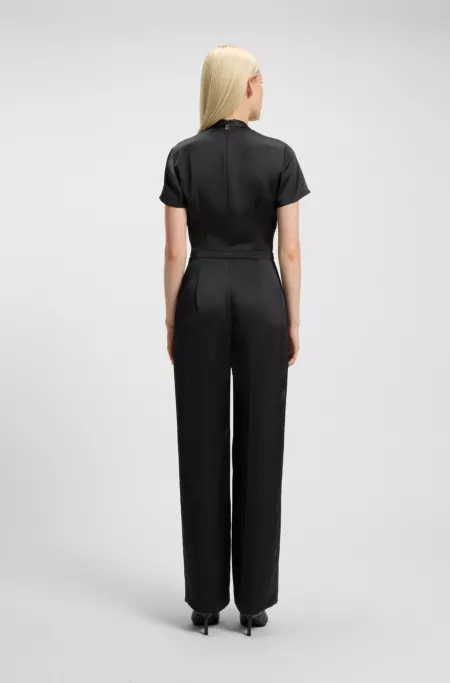 Regular-fit jumpsuit in satin with draped neckline detail