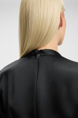 Regular-fit jumpsuit in satin with draped neckline detail, Black