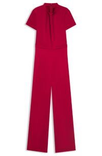 Regular-fit jumpsuit in satin with draped neckline detail, Red