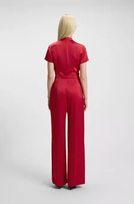 Regular-fit jumpsuit in satin with draped neckline detail