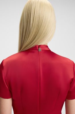 Regular-fit jumpsuit in satin with draped neckline detail, Red