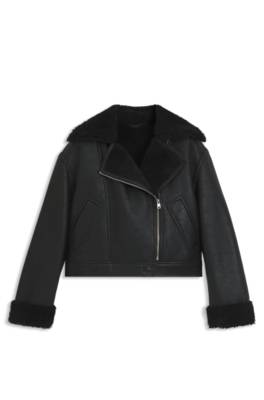 Oversized-fit faux-leather jacket with faux shearling 1