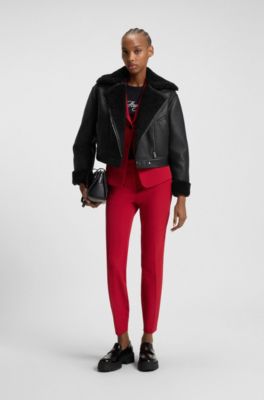 Veste Oversize en similicuir imitation peau retourn&eacute;e, Noir