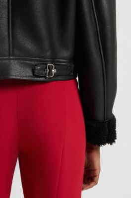 Oversized-fit jas van imitatieleer met imitatieshearling, Zwart