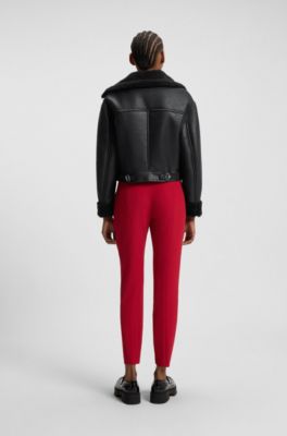 Oversized-fit jas van imitatieleer met imitatieshearling, Zwart