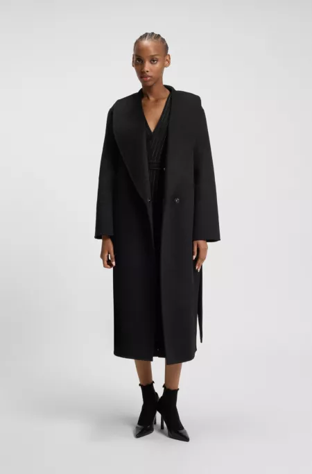 Relaxed-fit robe-style coat with tie-up belt