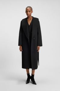 Cappotto relaxed fit stile vestaglia con cintura annodata, Nero