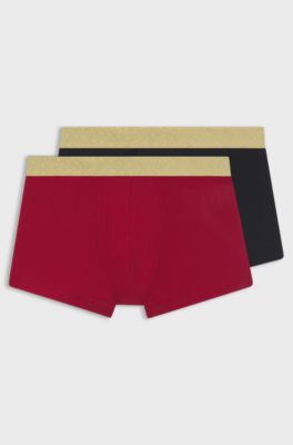 Two-pack of ribbed-cotton trunks, Black / Red