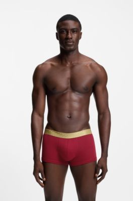 Lot de deux boxers courts en coton c&ocirc;tel&eacute;, Noir / Rouge