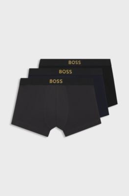 Three-pack of stretch-cotton trunks, Black / Grey / Blue