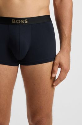 Three-pack of stretch-cotton trunks, Black / Grey / Blue