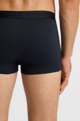 Three-pack of stretch-cotton trunks, Black / Grey / Blue