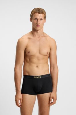 Three-pack of stretch-cotton trunks, Black / Grey / Blue