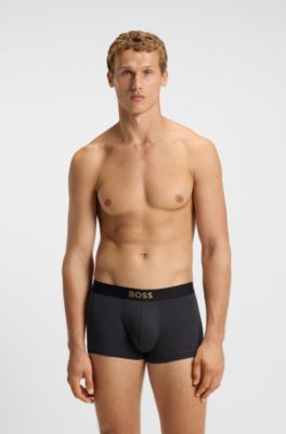 Three-pack of stretch-cotton trunks, Black / Grey / Blue