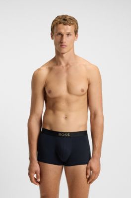 Three-pack of stretch-cotton trunks, Black / Grey / Blue