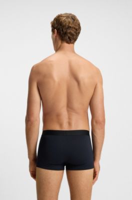 Three-pack of stretch-cotton trunks, Black / Grey / Blue