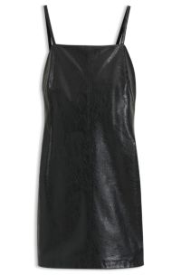 Strappy mini dress in faux leather with embossed pattern, Black