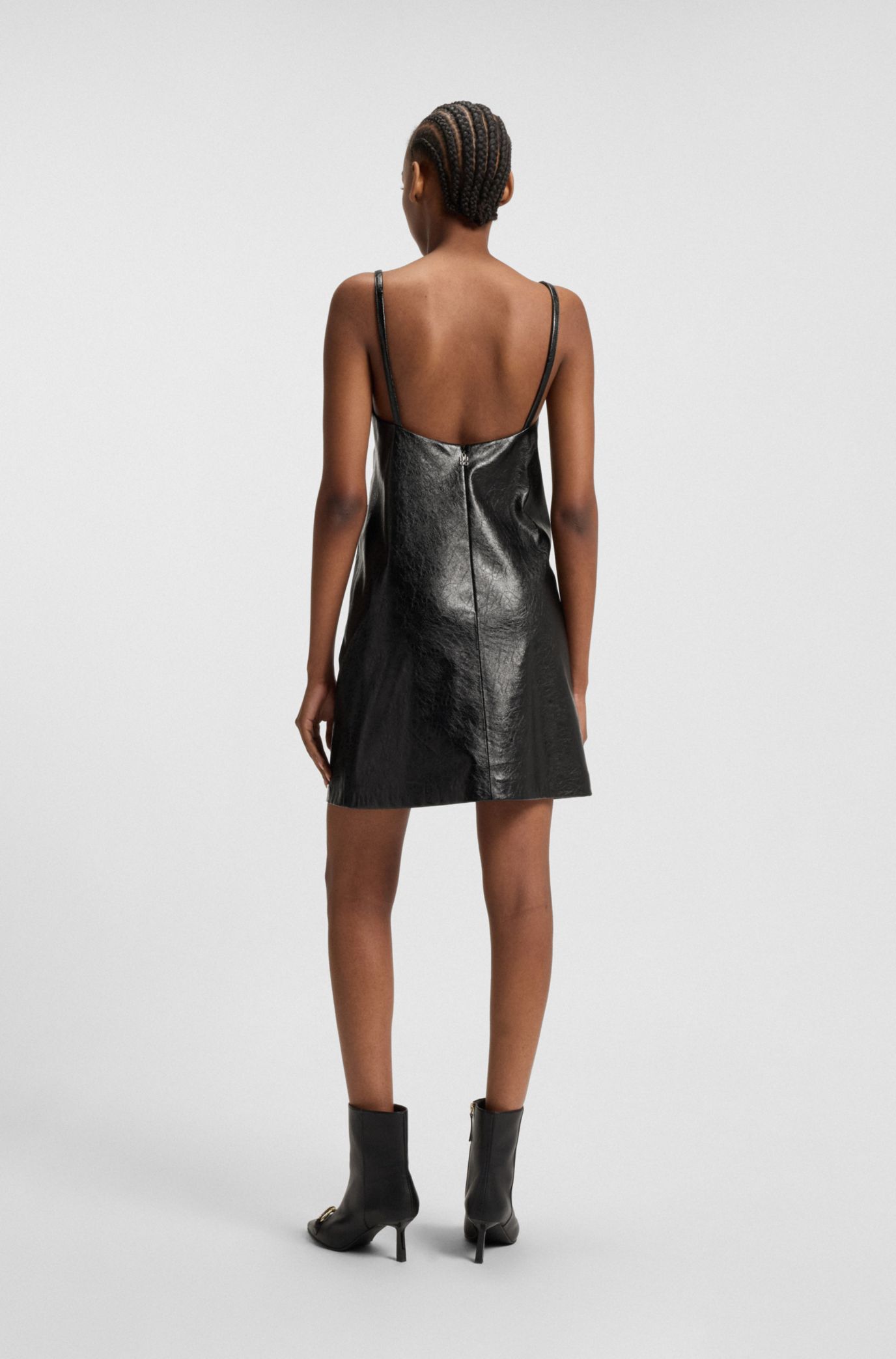 HUGO - Strappy mini dress in faux leather with embossed pattern - Black