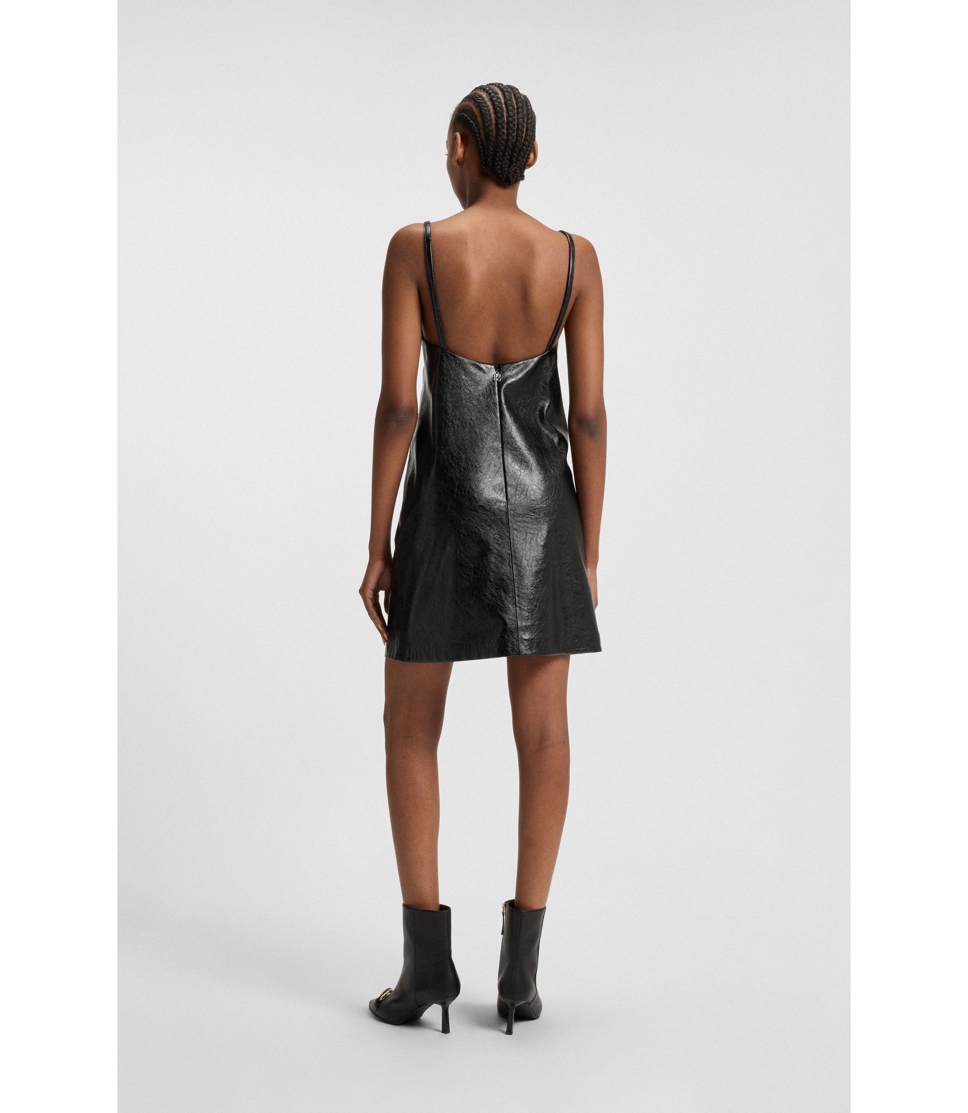 HUGO Mini-jurk van imitatieleer met bandjes en reliëfdessin Zwart