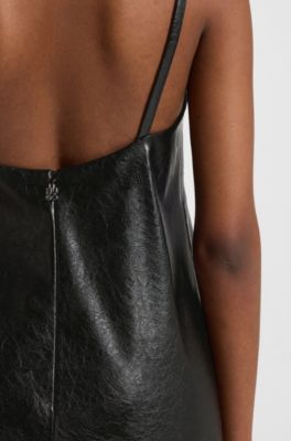 Strappy mini dress in faux leather with embossed pattern, Black
