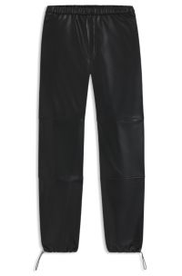 Wide-leg parachute trousers in faux leather, Black