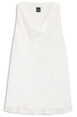 Sleeveless top in satin with draped neckline, White