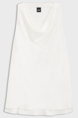 Sleeveless top in satin with draped neckline, White